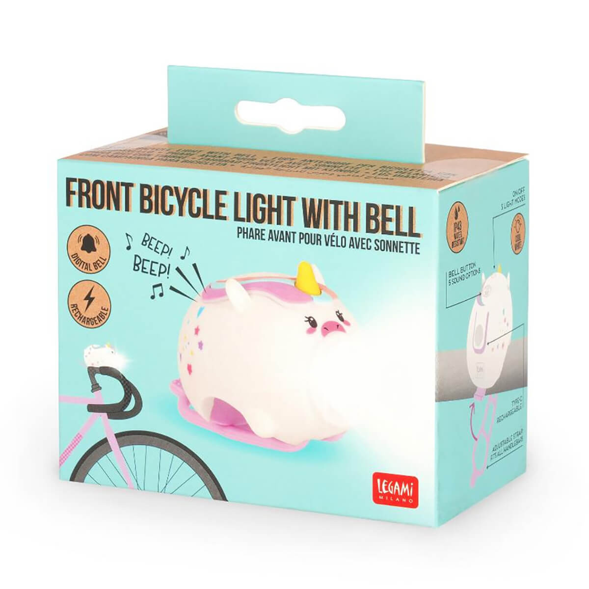 Wiederaufladbares Fahrradlicht mit Hupe