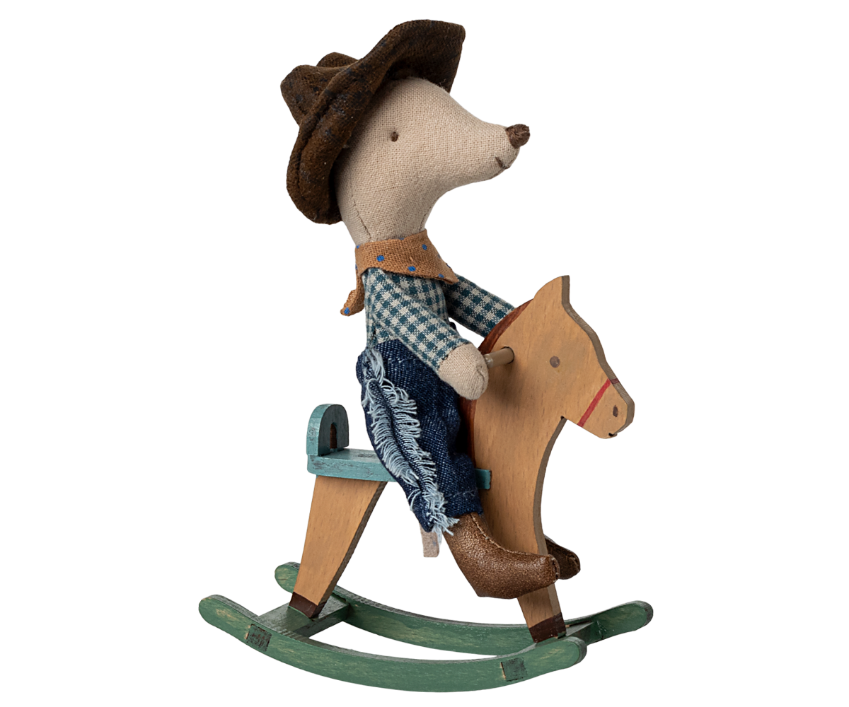 Cowboy Maus auf Schaukelpferd